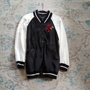 Bebe rose long bomber jacket